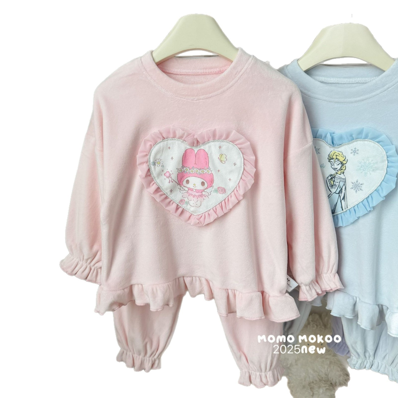 Dječji set pidžama Island Velvet – plišasti materijal, crtani uzorak, 92% poliester, debeli materijal, korejski stil