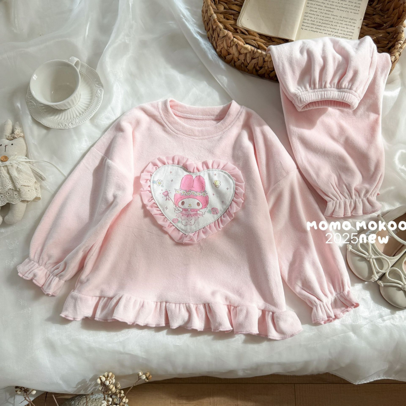 Dječji set pidžama Island Velvet – plišasti materijal, crtani uzorak, 92% poliester, debeli materijal, korejski stil