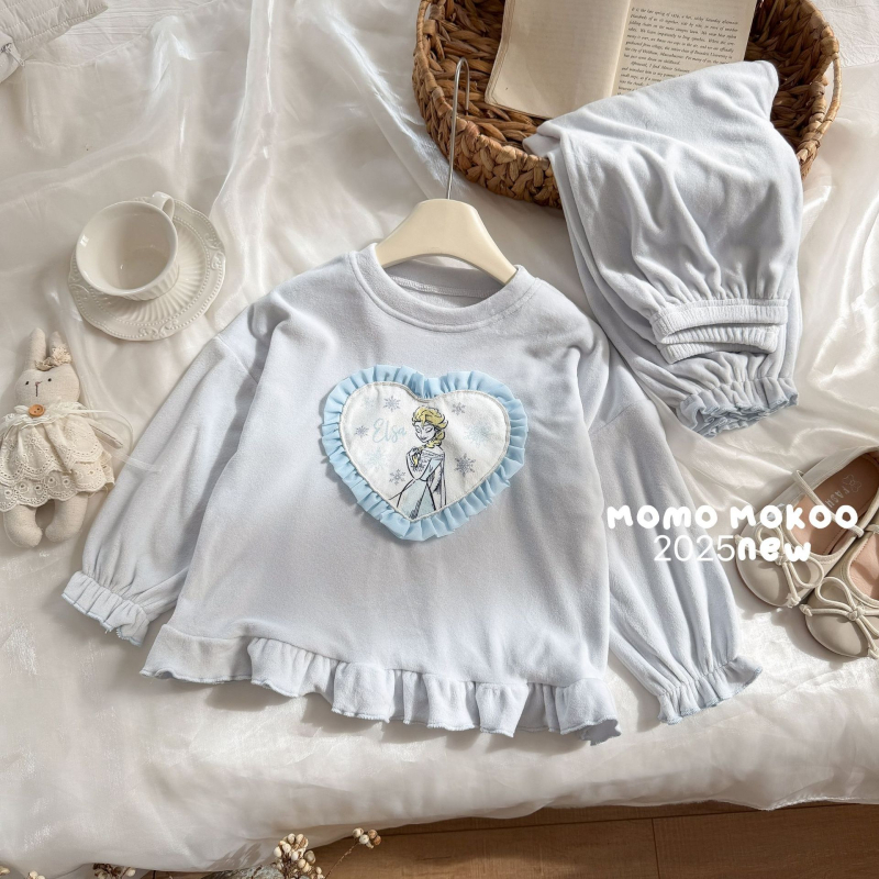 Dječji set pidžama Island Velvet – plišasti materijal, crtani uzorak, 92% poliester, debeli materijal, korejski stil