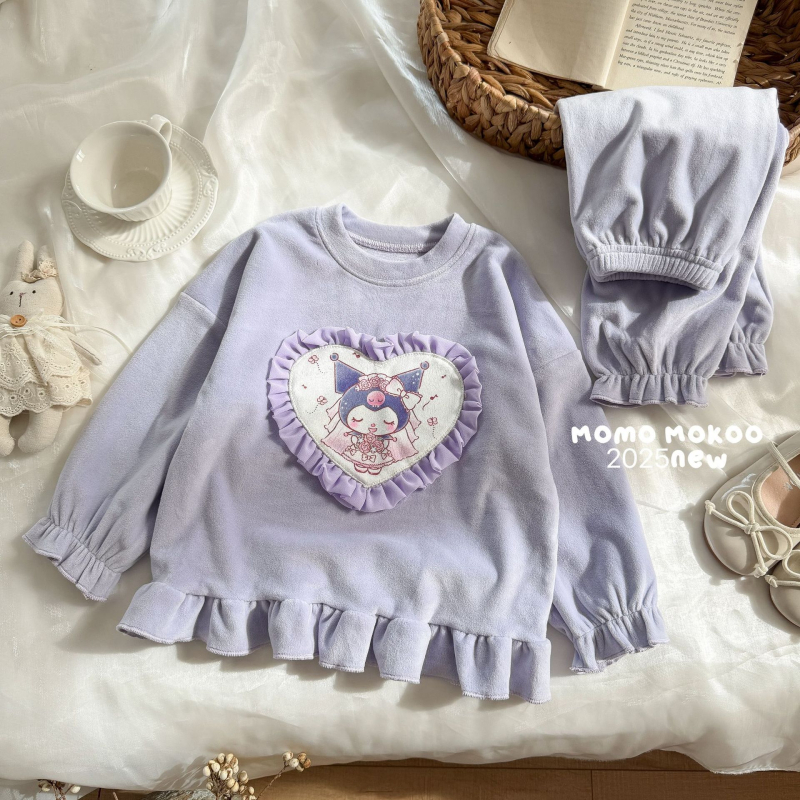 Dječji set pidžama Island Velvet – plišasti materijal, crtani uzorak, 92% poliester, debeli materijal, korejski stil
