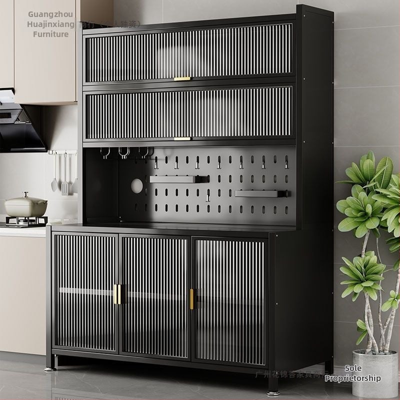 Raft de bucătărie înalt, cu mai multe rafturi, dulap lateral din fier pentru cuptor și cuptor cu microunde, fără instalare