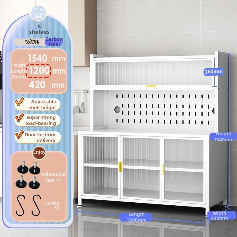Raft de bucătărie înalt, cu mai multe rafturi, dulap lateral din fier pentru cuptor și cuptor cu microunde, fără instalare