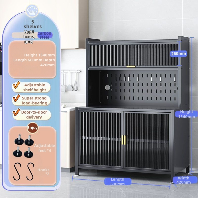 Raft de bucătărie înalt, cu mai multe rafturi, dulap lateral din fier pentru cuptor și cuptor cu microunde, fără instalare