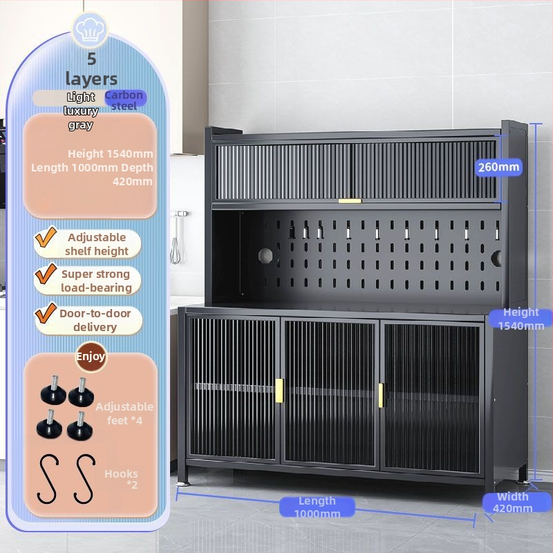 Raft de bucătărie înalt, cu mai multe rafturi, dulap lateral din fier pentru cuptor și cuptor cu microunde, fără instalare