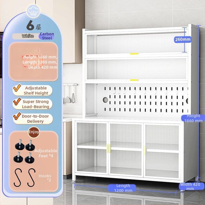 Raft de bucătărie înalt, cu mai multe rafturi, dulap lateral din fier pentru cuptor și cuptor cu microunde, fără instalare
