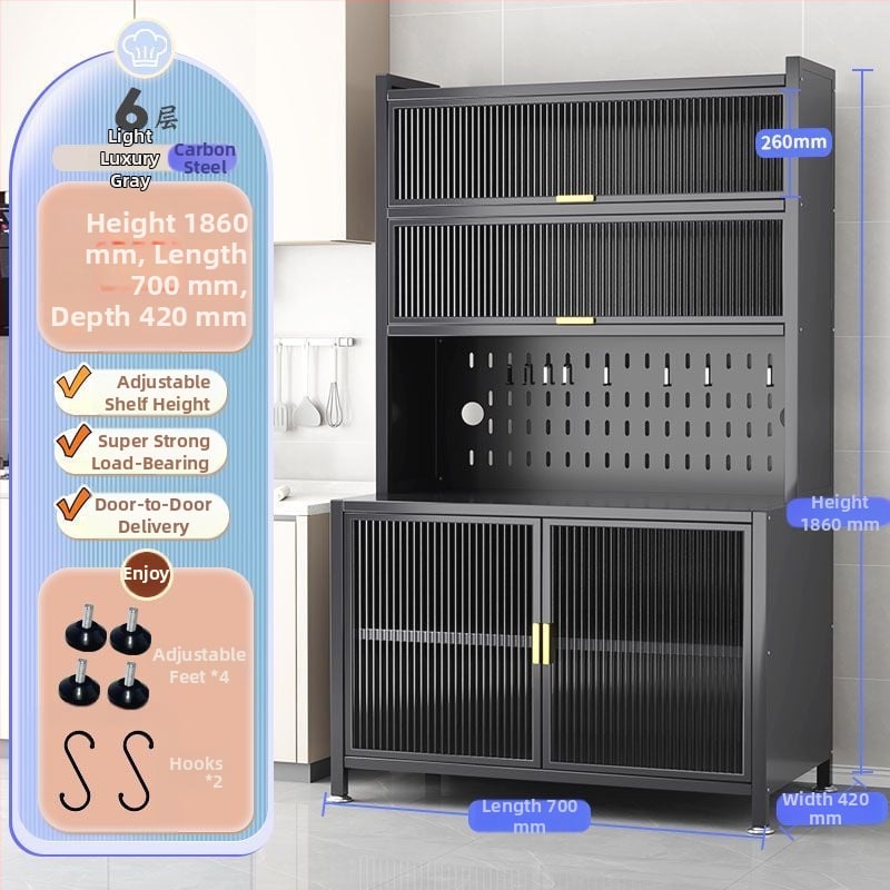 Raft de bucătărie înalt, cu mai multe rafturi, dulap lateral din fier pentru cuptor și cuptor cu microunde, fără instalare