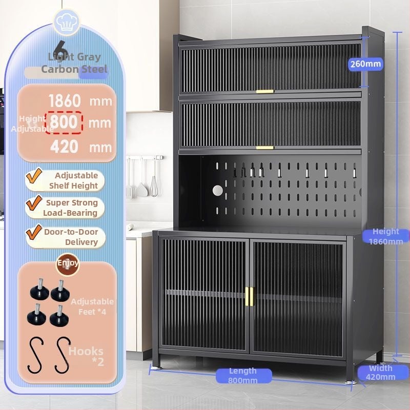 Raft de bucătărie înalt, cu mai multe rafturi, dulap lateral din fier pentru cuptor și cuptor cu microunde, fără instalare