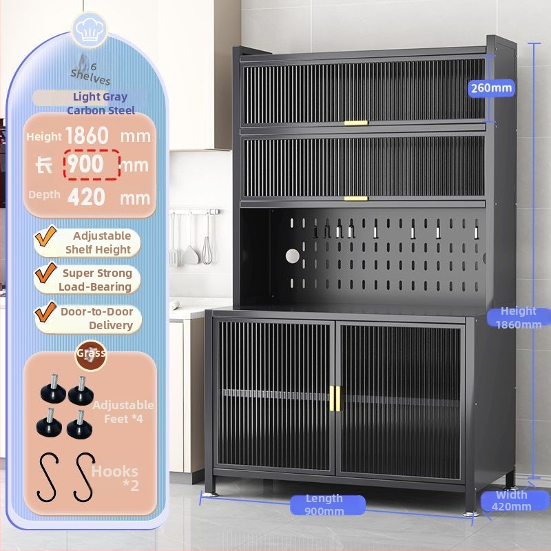 Raft de bucătărie înalt, cu mai multe rafturi, dulap lateral din fier pentru cuptor și cuptor cu microunde, fără instalare