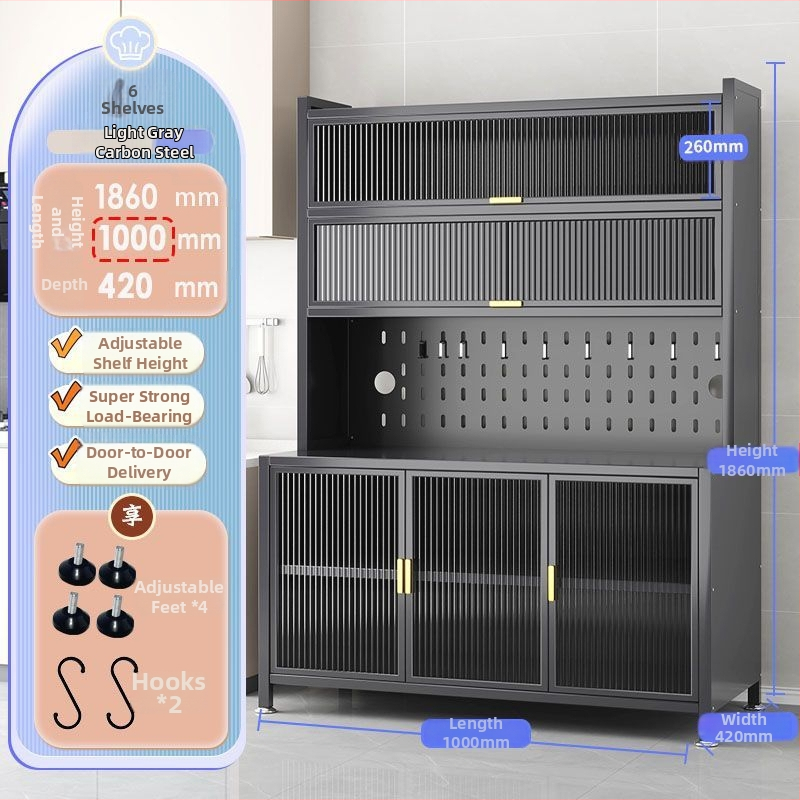 Raft de bucătărie înalt, cu mai multe rafturi, dulap lateral din fier pentru cuptor și cuptor cu microunde, fără instalare