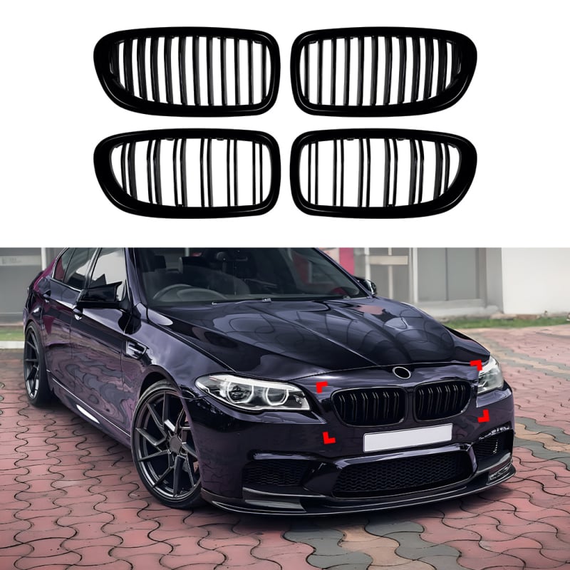 Vanjska rešetka za BMW Serije 5 F10/F11 (2011-2017) – vodoravne i paralelne šipke, ABS plast, montaža na branik, bez svjetla