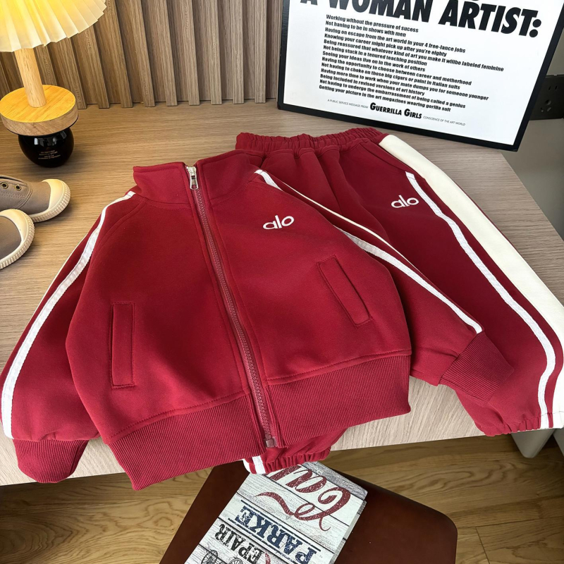 Детски двучастков костюм с дълги ръкави от полиестер, спортно-ежедневен стил за 3–8 години (пролет–есен–зима)