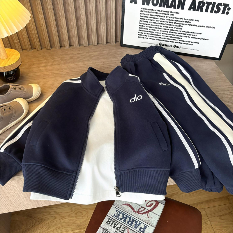 Детски двучастков костюм с дълги ръкави от полиестер, спортно-ежедневен стил за 3–8 години (пролет–есен–зима)