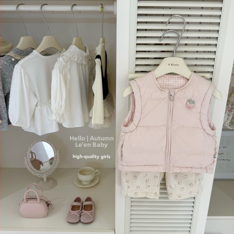 Двоен комплект за деца: обратим жилет и панталони с широки крака, 100% памук, мека обработка на тъканта, дълги ръкави, за деца 3–8 години, есен-зима