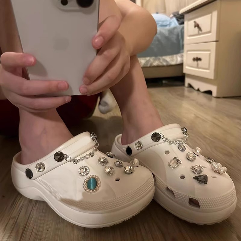 Zhuanshi02 Lyukas papucsokhoz kiegészítők, vintage fém ékszerek, leválasztható gyöngyös csat