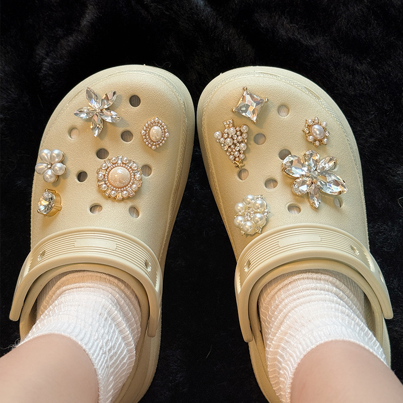 Zhuanshi02 Lyukas papucsokhoz kiegészítők, vintage fém ékszerek, leválasztható gyöngyös csat