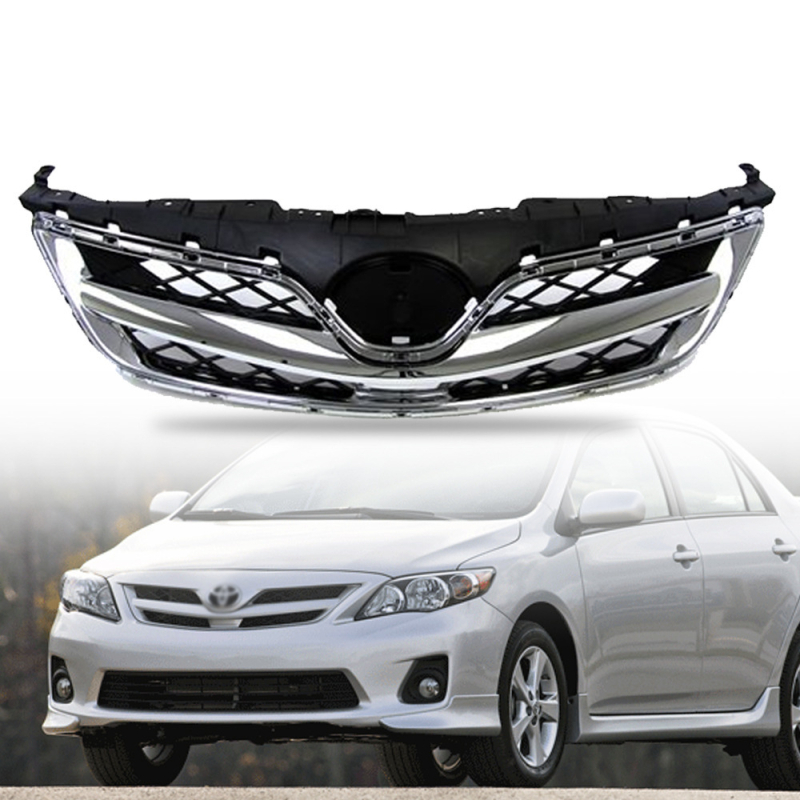 Vky prednja rešetka za Toyota Corolla 2011-2013, ABS plastika, ugradnja u branik, sportska elektroplatinirana rešetka, broj dijela 53100-02410