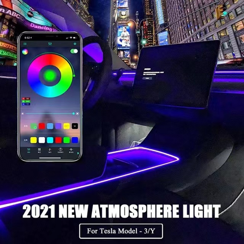 Tesla Model 3/Y središnja konzola – ambijentalno osvjetljenje uz upravljanje putem aplikacije, RGB LED, aluminijska legura
