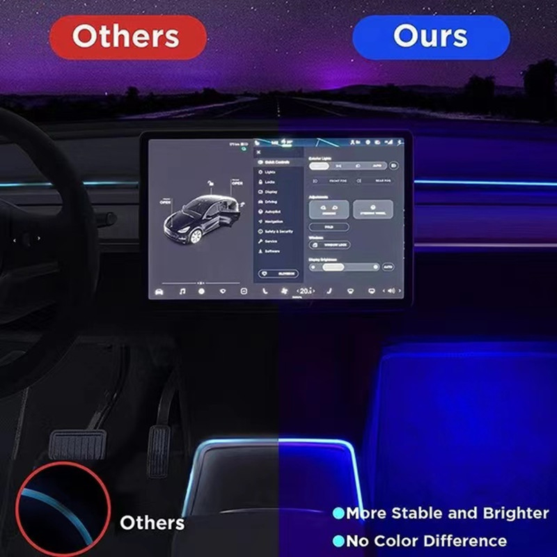 Tesla Model 3/Y središnja konzola – ambijentalno osvjetljenje uz upravljanje putem aplikacije, RGB LED, aluminijska legura