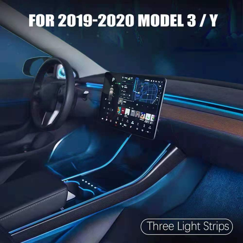 Tesla Model 3/Y središnja konzola – ambijentalno osvjetljenje uz upravljanje putem aplikacije, RGB LED, aluminijska legura
