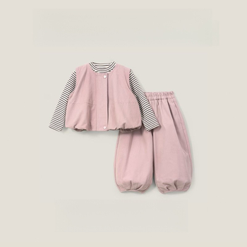 Тричастен детски костюм за есен в корейски стил, rayon плат, модел на райета, дълги ръкави