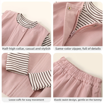 Тричастен детски костюм за есен в корейски стил, rayon плат, модел на райета, дълги ръкави