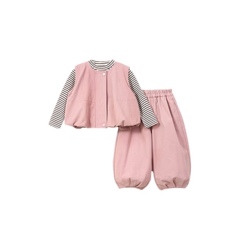 Тричастен детски костюм за есен в корейски стил, rayon плат, модел на райета, дълги ръкави