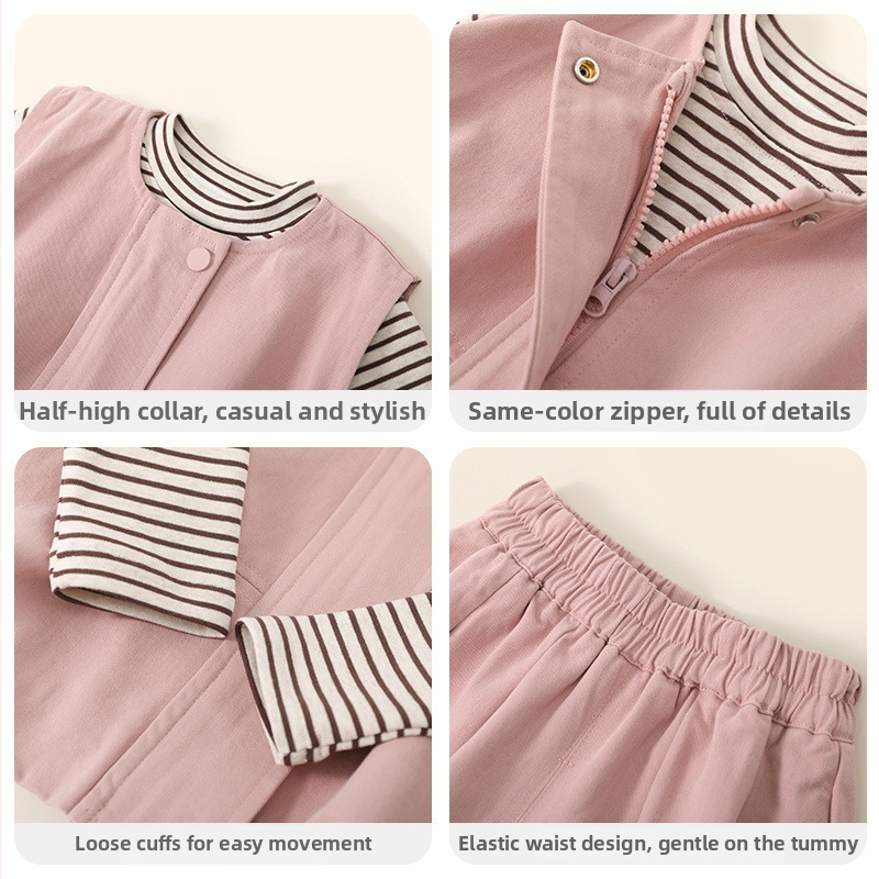 Тричастен детски костюм за есен в корейски стил, rayon плат, модел на райета, дълги ръкави