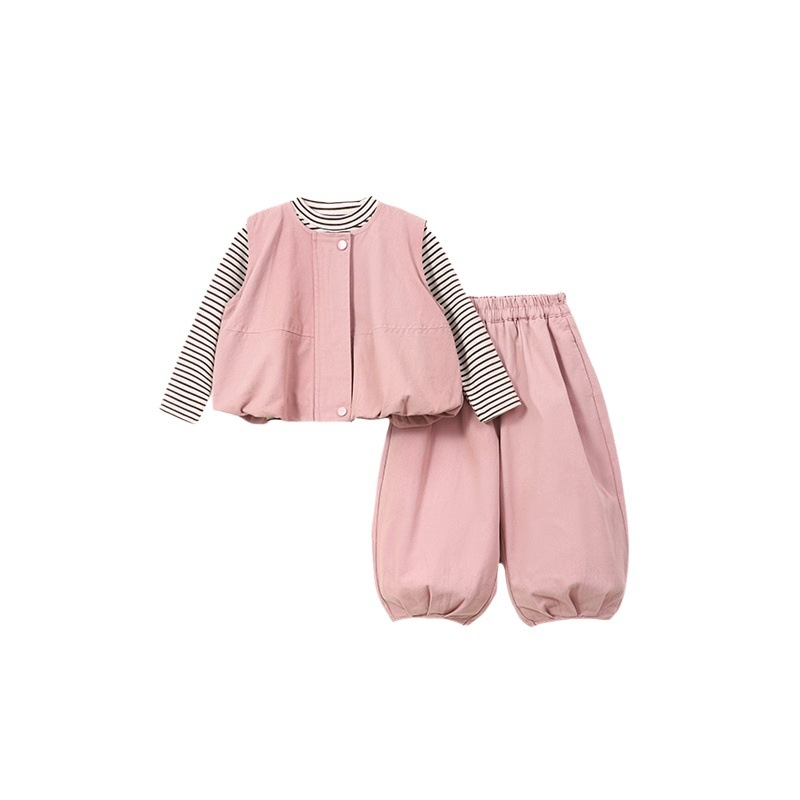 Тричастен детски костюм за есен в корейски стил, rayon плат, модел на райета, дълги ръкави