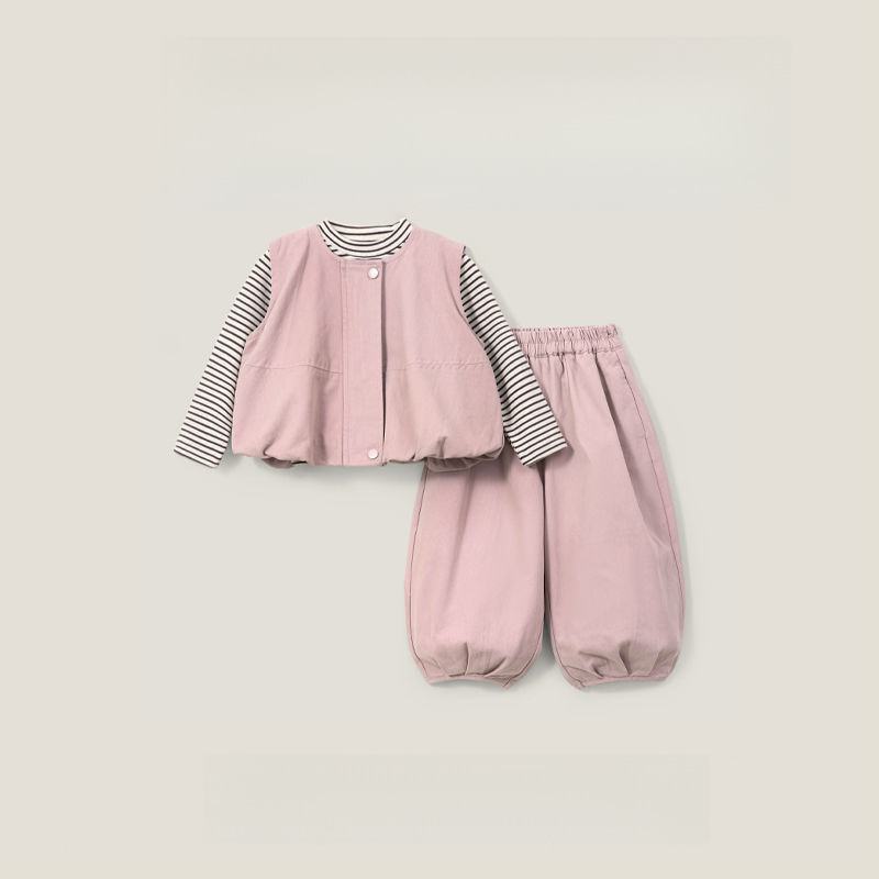 Тричастен детски костюм за есен в корейски стил, rayon плат, модел на райета, дълги ръкави