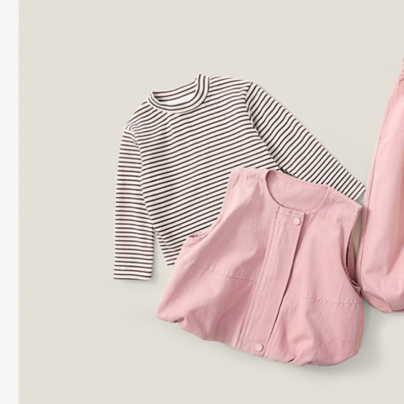 Тричастен детски костюм за есен в корейски стил, rayon плат, модел на райета, дълги ръкави