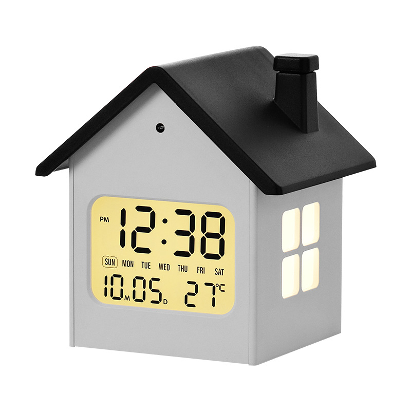 Детски будилник в форма на къща с LCD дисплей, нощна светлина, батерия, електронен ход, сладък стил
