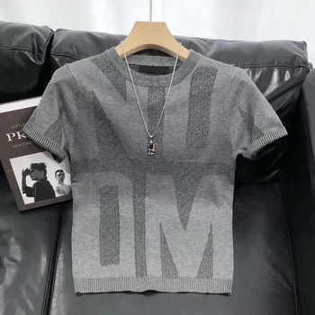 Muški poliester T-shirt s prugama, slobodan kroj, okrugli izrez, kratkih rukava