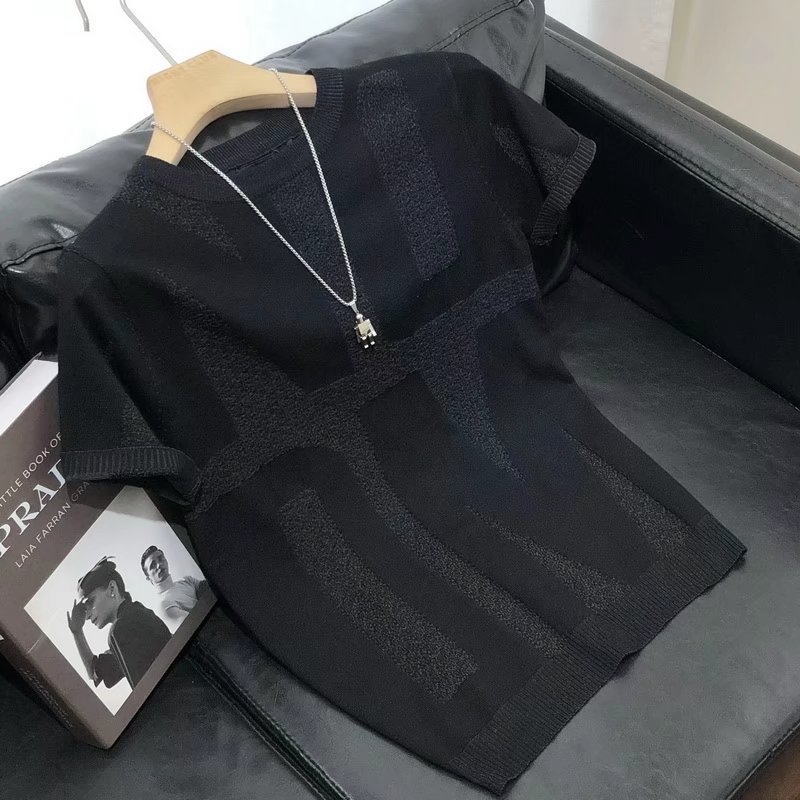 Muški poliester T-shirt s prugama, slobodan kroj, okrugli izrez, kratkih rukava