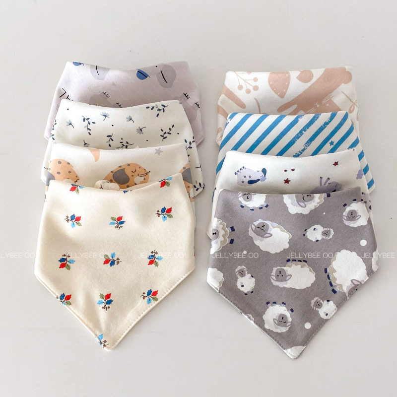 Бебешки триъгълен лигавник, двупластов, 100% памук, водопоглъщащ, с принт, за новородени 0–1 година