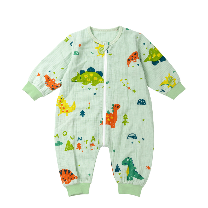 Dječji spavaći vreć od gaze pamuka, tanak, za novorođenčad; tkanina, podstava i punilo 95%+ pamuka; metalni zatvarač; antibakterijski; održava konstantnu temperaturu; odvlači vlagu; pogodno za sve sezone.