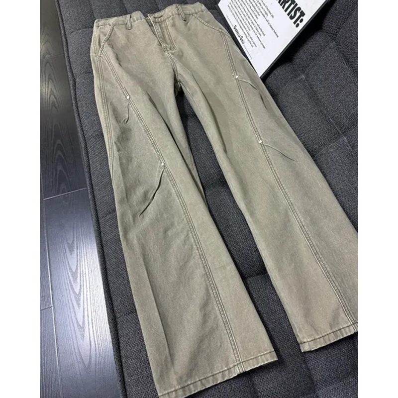 Traperice u američkom stilu, ravni kroj, srednji pojas, zatvarač, bez bora