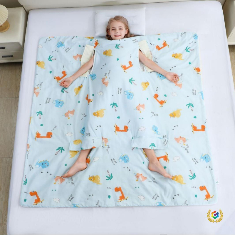 Spavaća vreća za djecu i bebu, 100% pamuk, punilo od poliester vlakana i svile, četiri sezone s ventilacijskim otvorima, težina 1,25–1,5 kg