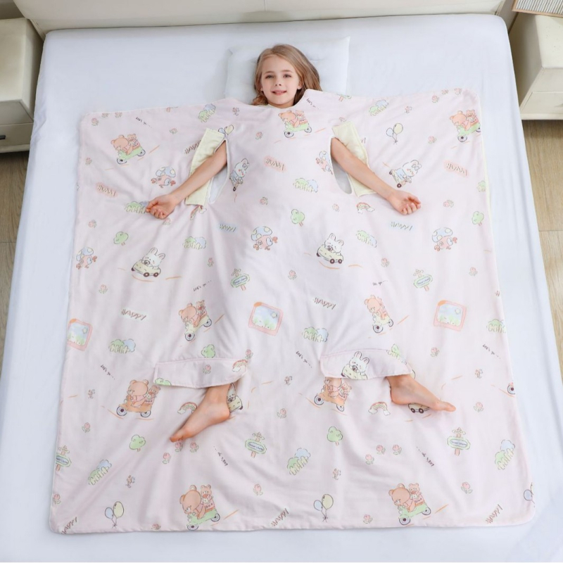 Spavaća vreća za djecu i bebu, 100% pamuk, punilo od poliester vlakana i svile, četiri sezone s ventilacijskim otvorima, težina 1,25–1,5 kg