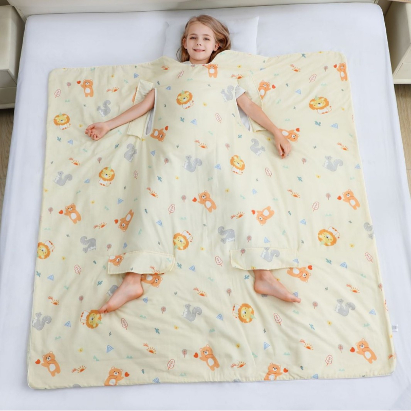 Spavaća vreća za djecu i bebu, 100% pamuk, punilo od poliester vlakana i svile, četiri sezone s ventilacijskim otvorima, težina 1,25–1,5 kg