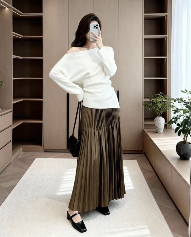 Midi suknja - Jednobojna šifon, 95% poliester, dugačak kroj, elegantan uredski stil
