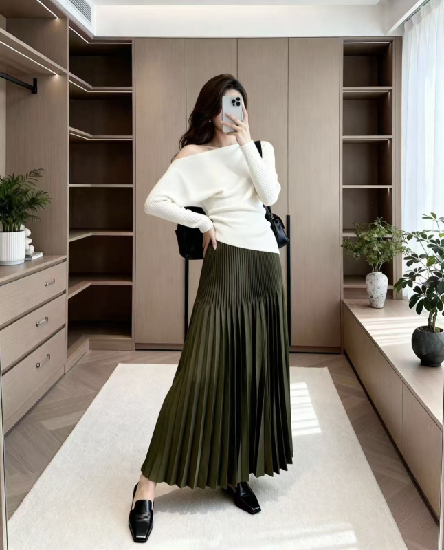 Midi suknja - Jednobojna šifon, 95% poliester, dugačak kroj, elegantan uredski stil