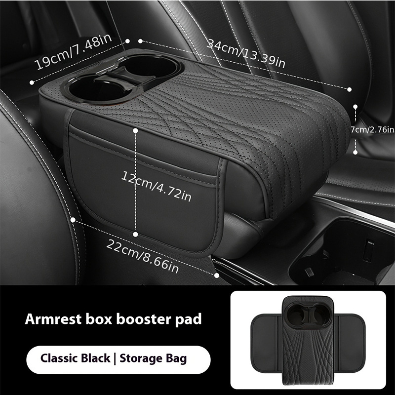Universalna podizača kutije naslona za ruku automobila s zaštitnim poklopcem za držač čaše, kožna, prilagodljiva, ublažava naprezanje ruke