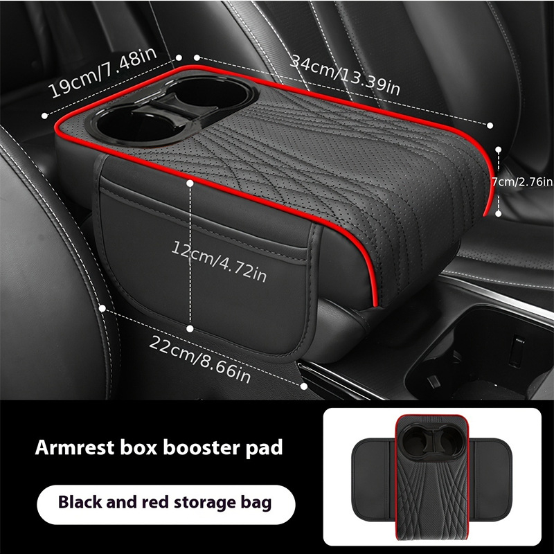 Universalna podizača kutije naslona za ruku automobila s zaštitnim poklopcem za držač čaše, kožna, prilagodljiva, ublažava naprezanje ruke