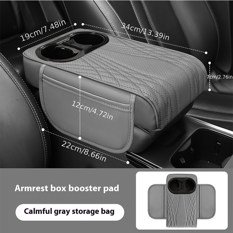 Universalna podizača kutije naslona za ruku automobila s zaštitnim poklopcem za držač čaše, kožna, prilagodljiva, ublažava naprezanje ruke