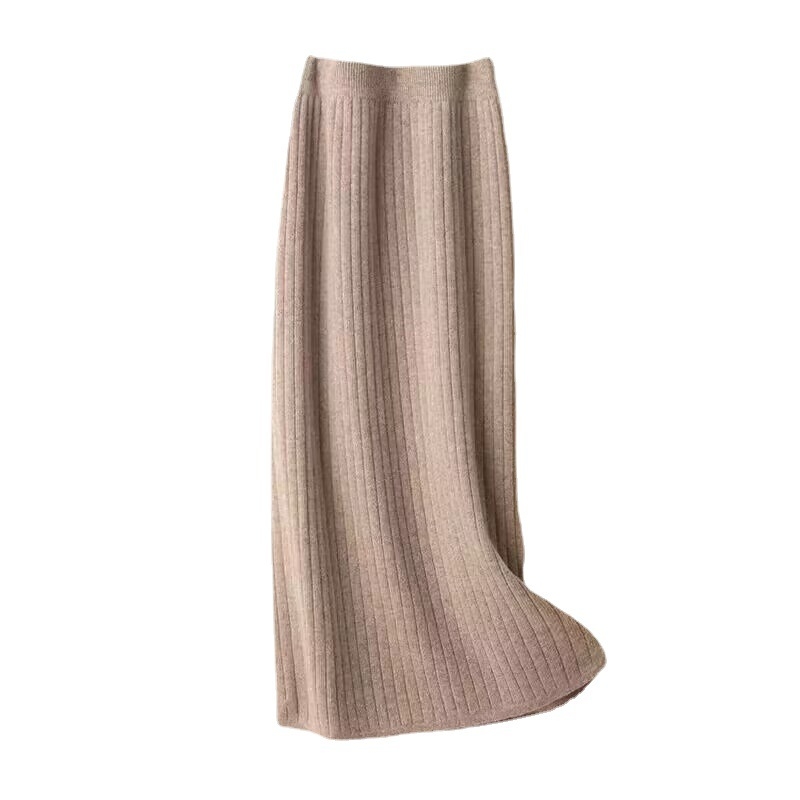 A-linijska pletena midi suknja, visoki pojas, mikroelastična, poliester smjesa 30–50%