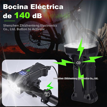PAGAO Predné svetlo na bicykel s 12 LED, s klaksónom a digitálnym displejom pre horské bicykle