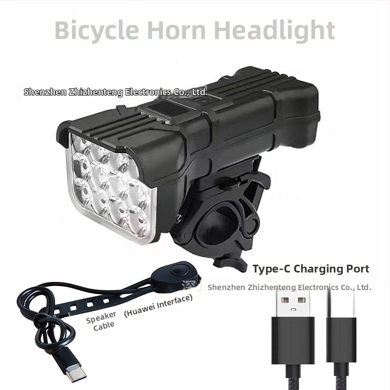 PAGAO Predné svetlo na bicykel s 12 LED, s klaksónom a digitálnym displejom pre horské bicykle