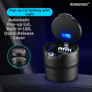 Auto pepelnjak s LED poklopcem, pop-up poklop, ABS kućište s metalnom unutrašnjošću, prilagodljiv logotip, prijenosni mini