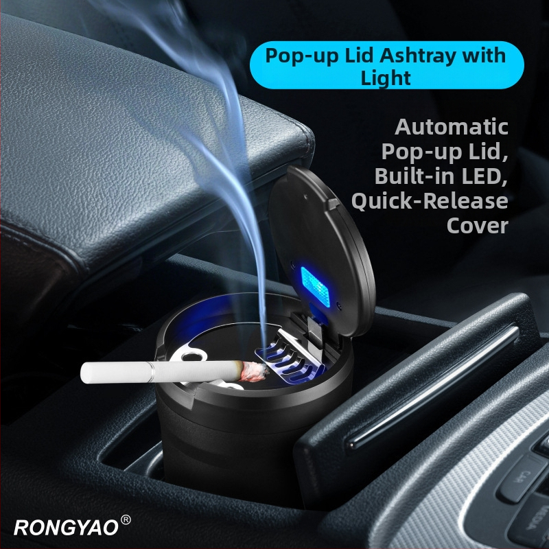 Auto pepelnjak s LED poklopcem, pop-up poklop, ABS kućište s metalnom unutrašnjošću, prilagodljiv logotip, prijenosni mini