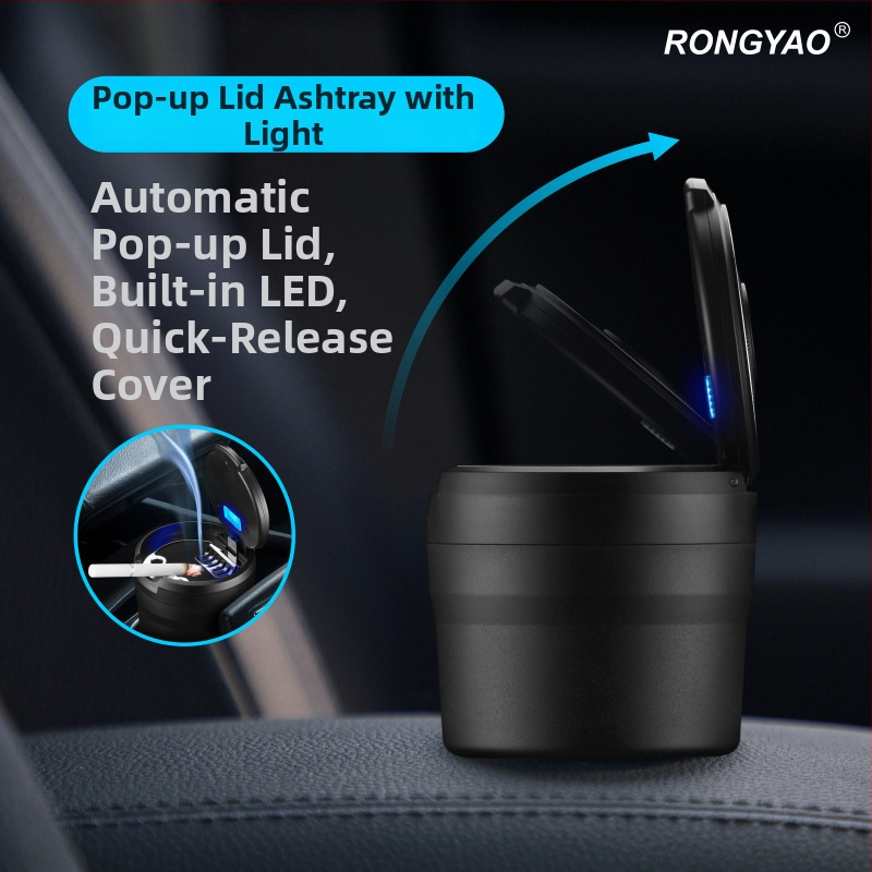 Auto pepelnjak s LED poklopcem, pop-up poklop, ABS kućište s metalnom unutrašnjošću, prilagodljiv logotip, prijenosni mini